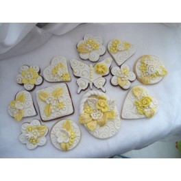 Decorated Wedding Cookies Set Yellow and White